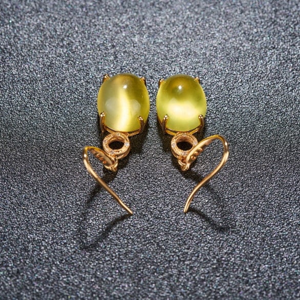 14k Gold 9.25 Ct Natural Prehnite & Diamond Earrings - 5