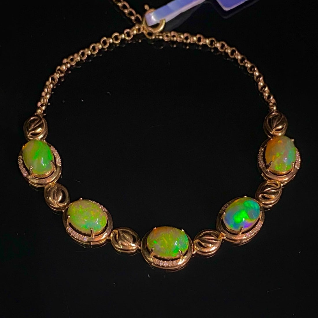 14k Gold 4.05 Ct Natural Opal & Diamond Bracelet (1 of 7)