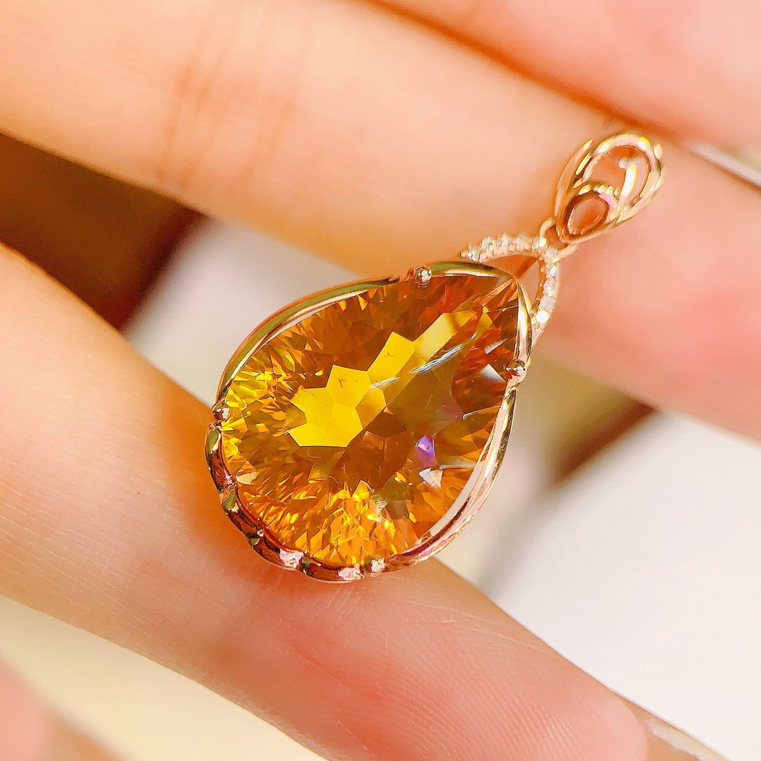 14k Gold 10.73 Ctw Natural Citrine & Diamond Pendant( Without Chain ) - 2