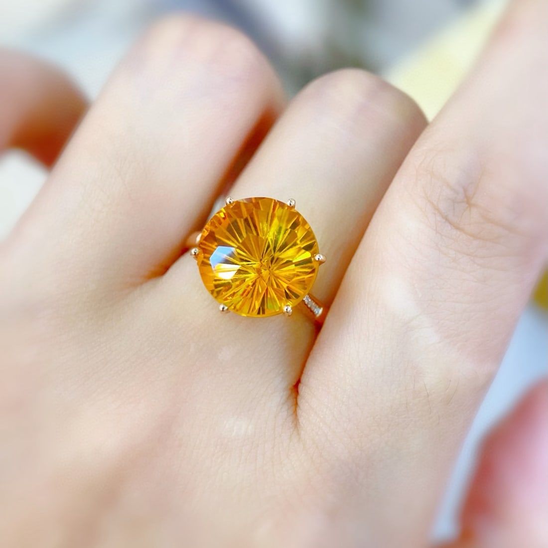 14k Gold 7.28 Ctw Natural Citrine & Diamond Ring - 4