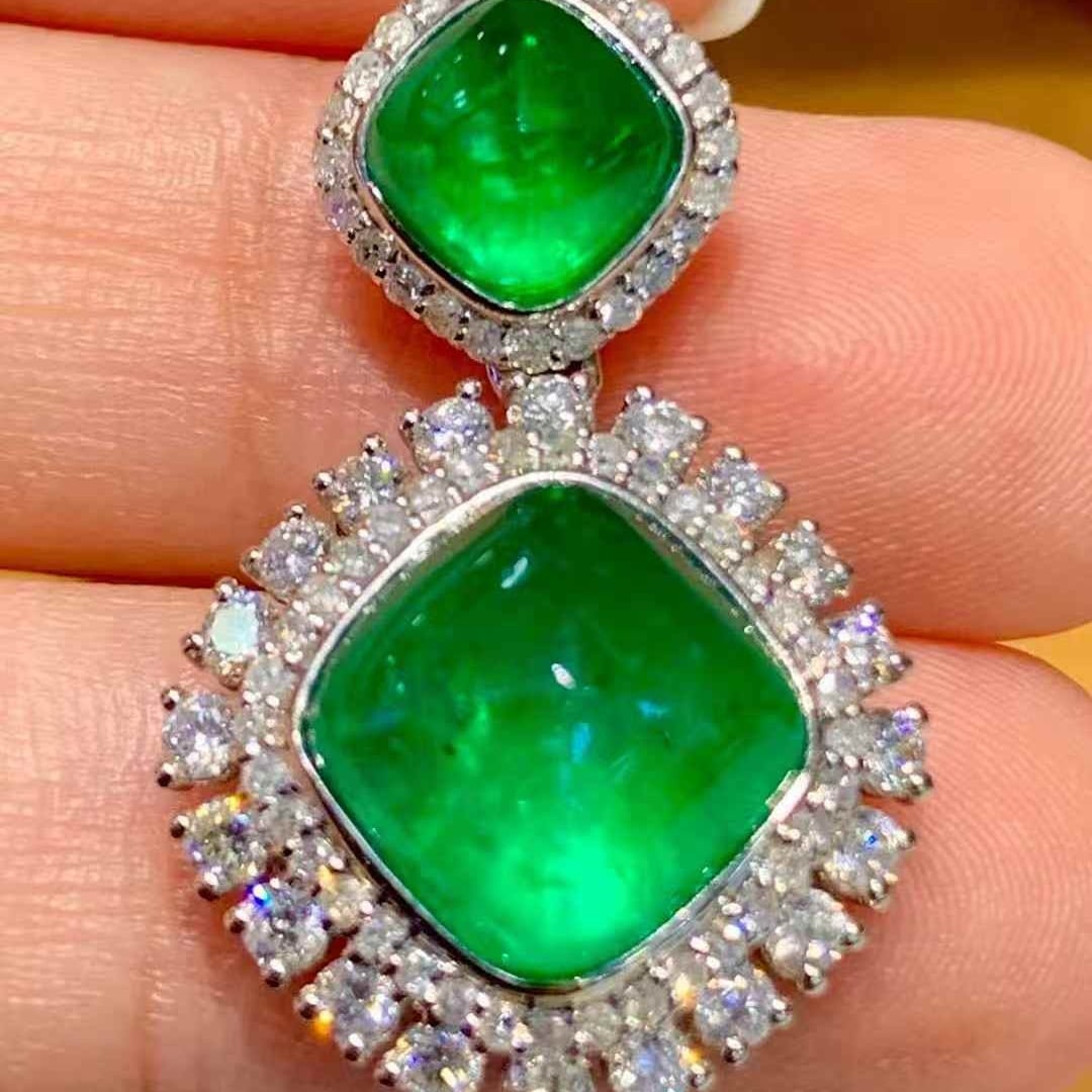 14k Gold 5.56 Ct Natural Emerald & Diamond Pendant( Without Chain ) - 3