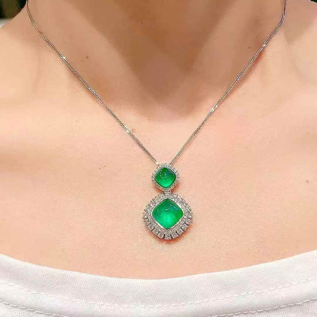 14k Gold 5.56 Ct Natural Emerald & Diamond Pendant( Without Chain ) - 5