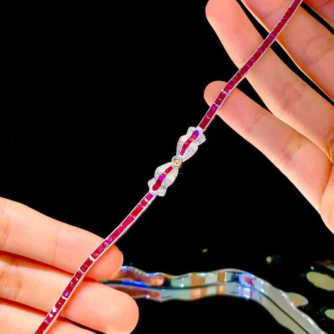 14k Gold 6 Ct Natural Ruby & Diamond Bracelet - 2