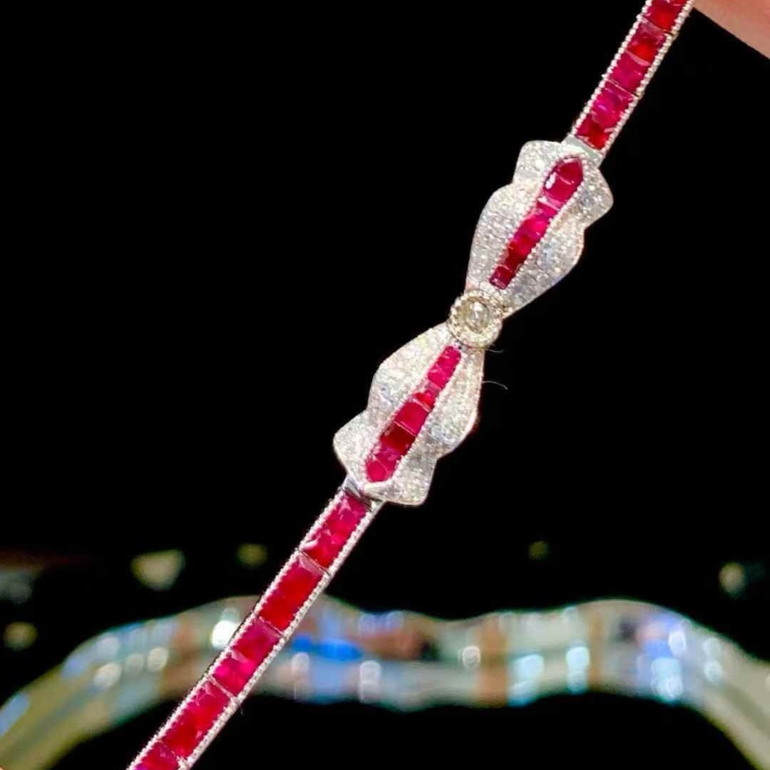 14k Gold 6 Ct Natural Ruby & Diamond Bracelet - 6