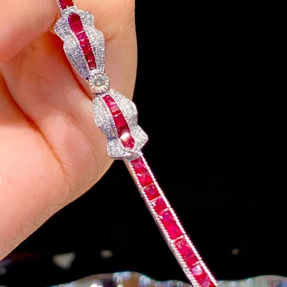 14k Gold 6 Ct Natural Ruby & Diamond Bracelet - 7