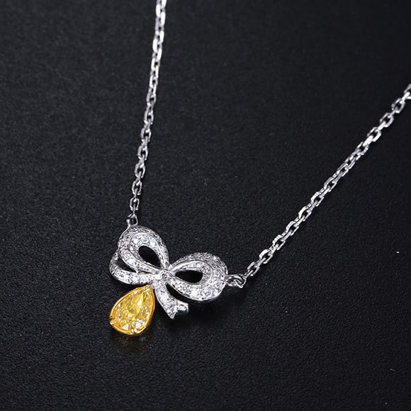 14k Gold 0.21 Ctw Natural Yellow Diamond & Diamond Necklace - 4