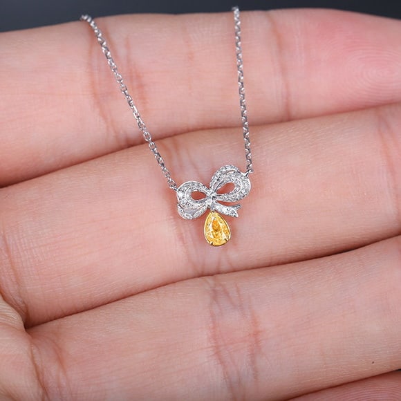 14k Gold 0.21 Ctw Natural Yellow Diamond & Diamond Necklace - 7