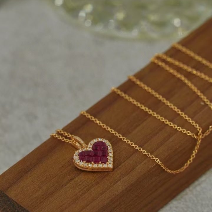 14k Gold 0.97 Ctw Natural Ruby & Diamond Pendant( Without Chain ) - 2