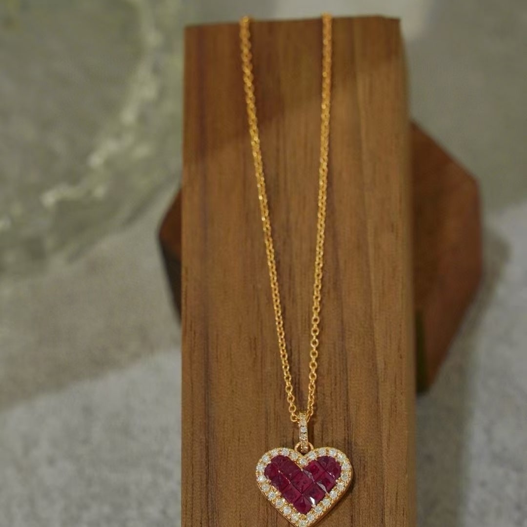 14k Gold 0.97 Ctw Natural Ruby & Diamond Pendant( Without Chain ) - 4