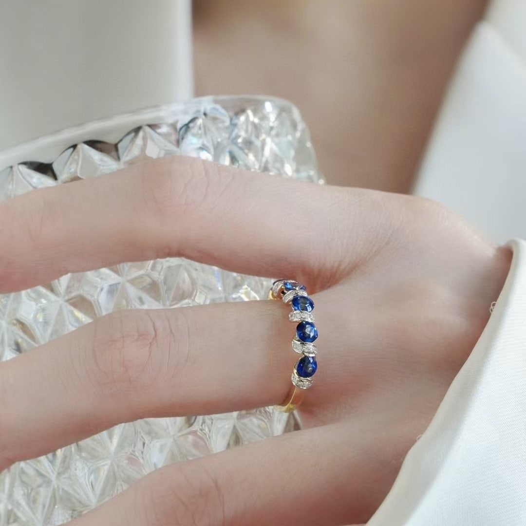 14k Gold 1.43 Ct Natural Sapphire & Diamond Ring - 5