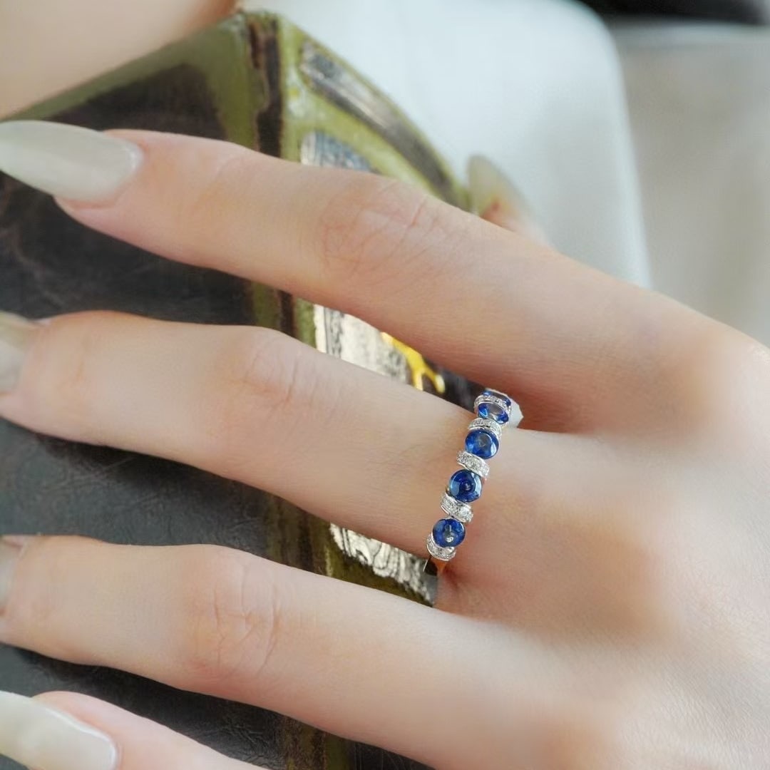 14k Gold 1.43 Ct Natural Sapphire & Diamond Ring - 6