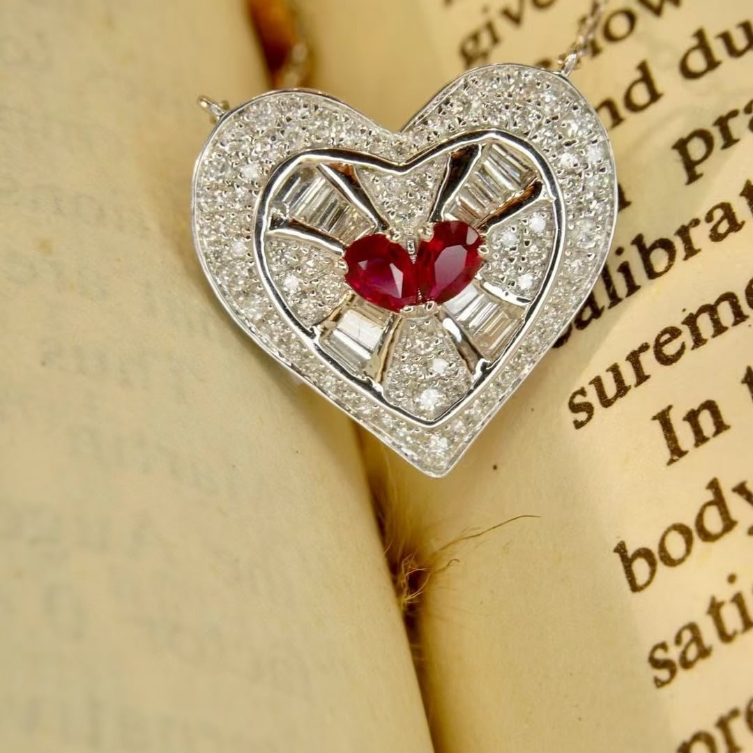 14k Gold 0.61 Ctw Natural Ruby & Diamond Necklace: Ref:231119203 // gold content:14k gold // main gemstone:ruby // shape:pear // carat weight:0. 2ct // color:red // treatment:natural // // adjacent gemstone 2 : diamond // shape:multiple // carat