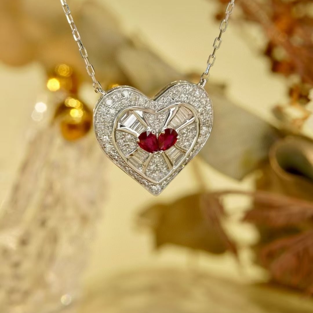 14k Gold 0.61 Ctw Natural Ruby & Diamond Necklace - 2