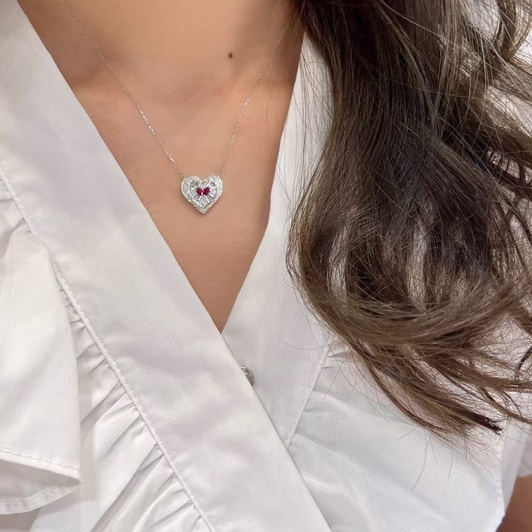 14k Gold 0.61 Ctw Natural Ruby & Diamond Necklace - 3