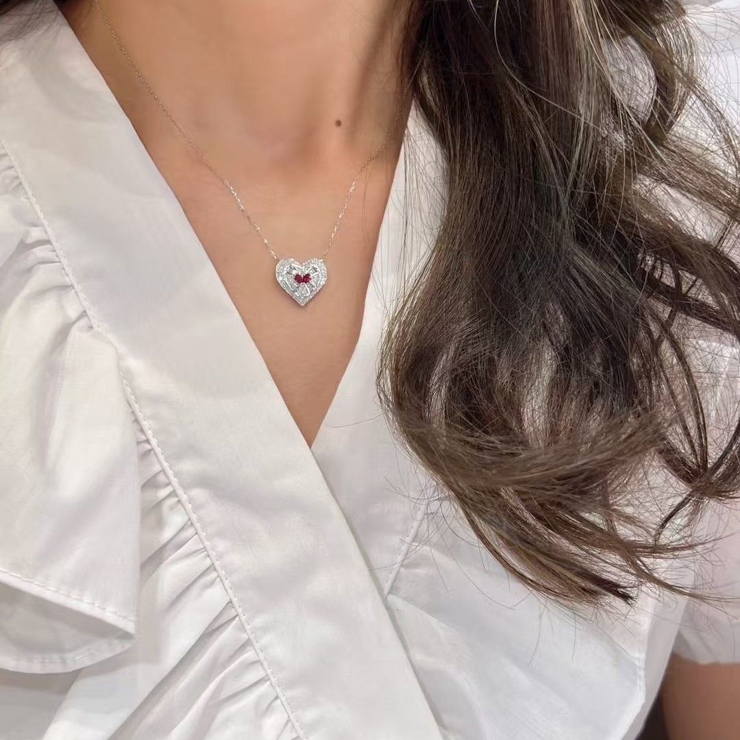 14k Gold 0.61 Ctw Natural Ruby & Diamond Necklace - 4