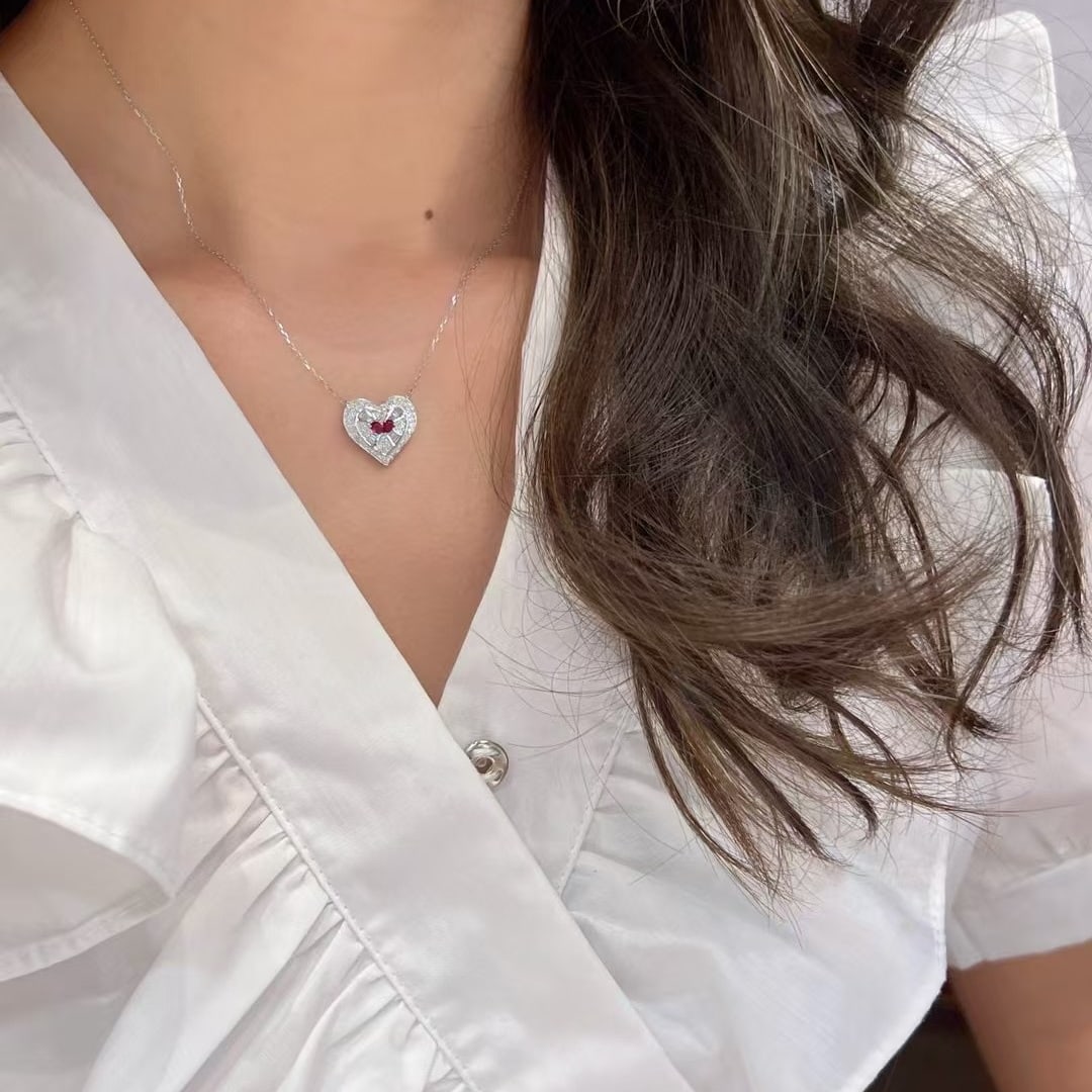 14k Gold 0.61 Ctw Natural Ruby & Diamond Necklace - 5