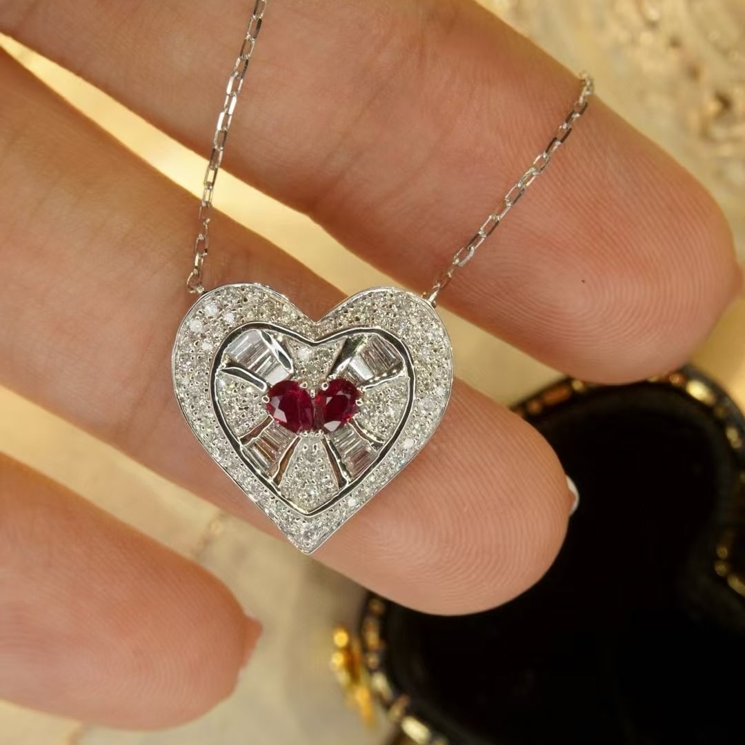 14k Gold 0.61 Ctw Natural Ruby & Diamond Necklace - 6