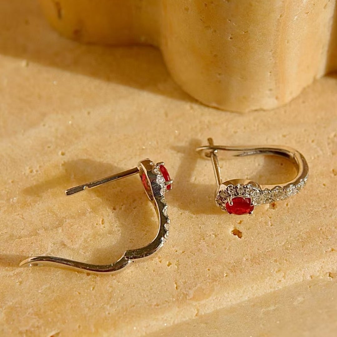 14k Gold 0.7 Ctw Natural Ruby & Diamond Earrings - 2