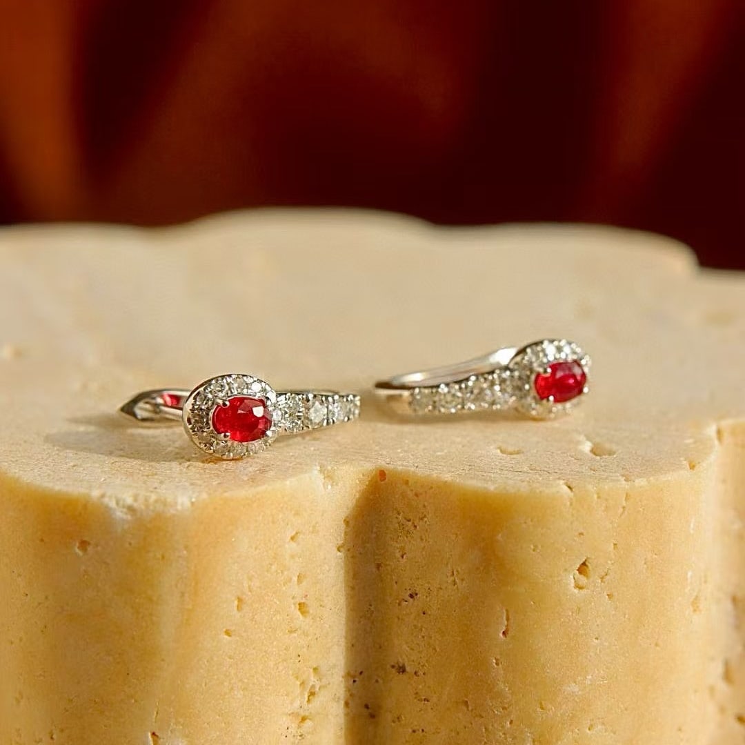 14k Gold 0.7 Ctw Natural Ruby & Diamond Earrings - 3