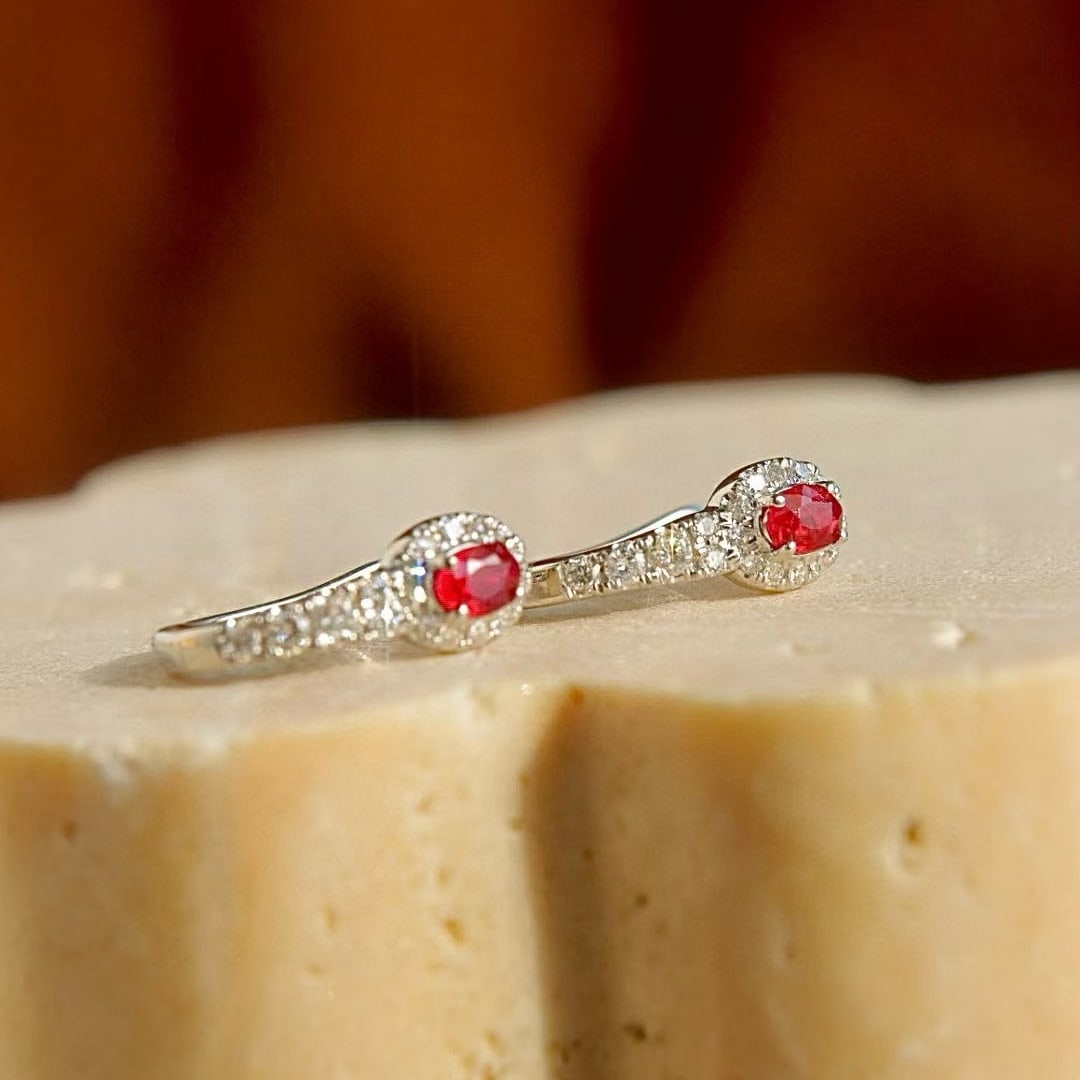 14k Gold 0.7 Ctw Natural Ruby & Diamond Earrings - 5