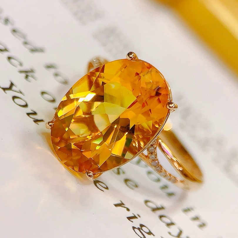 14k Gold 5.35 Ctw Natural Citrine & Diamond Ring - 5