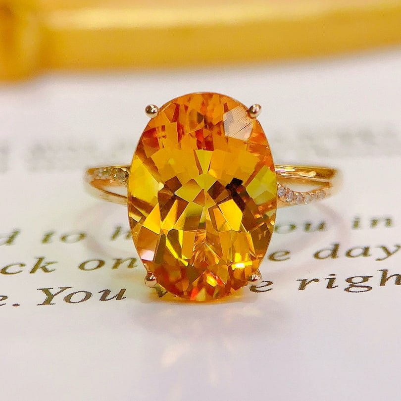 14k Gold 5.35 Ctw Natural Citrine & Diamond Ring - 6