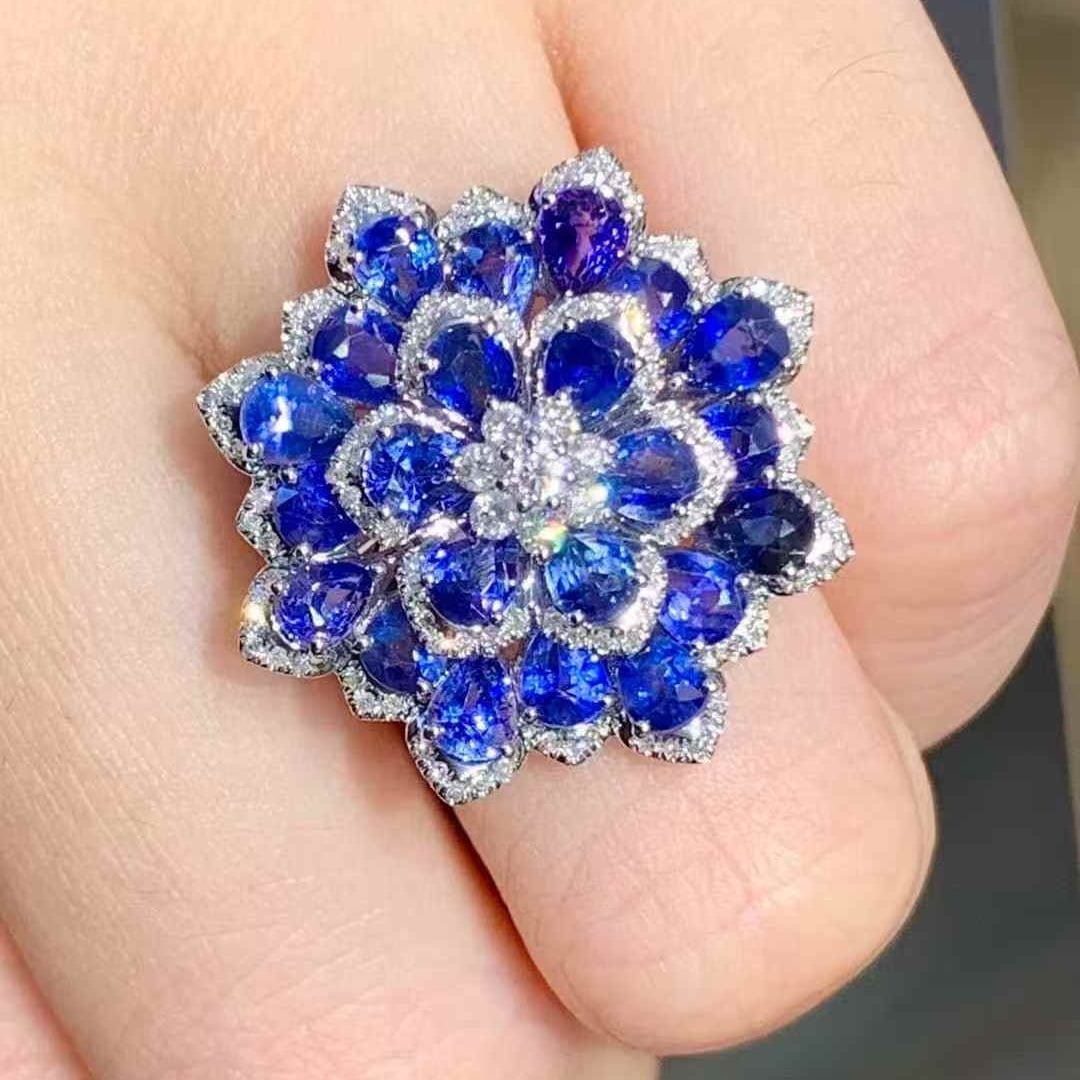 14k Gold 5.01 Ct Natural Sapphire & Diamond Ring - 6