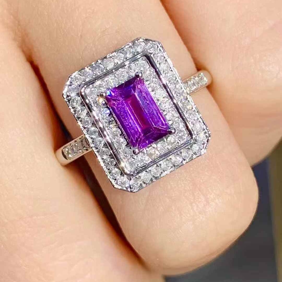 14k Gold 0.8 Ct Natural Sapphire & Diamond Ring - 4