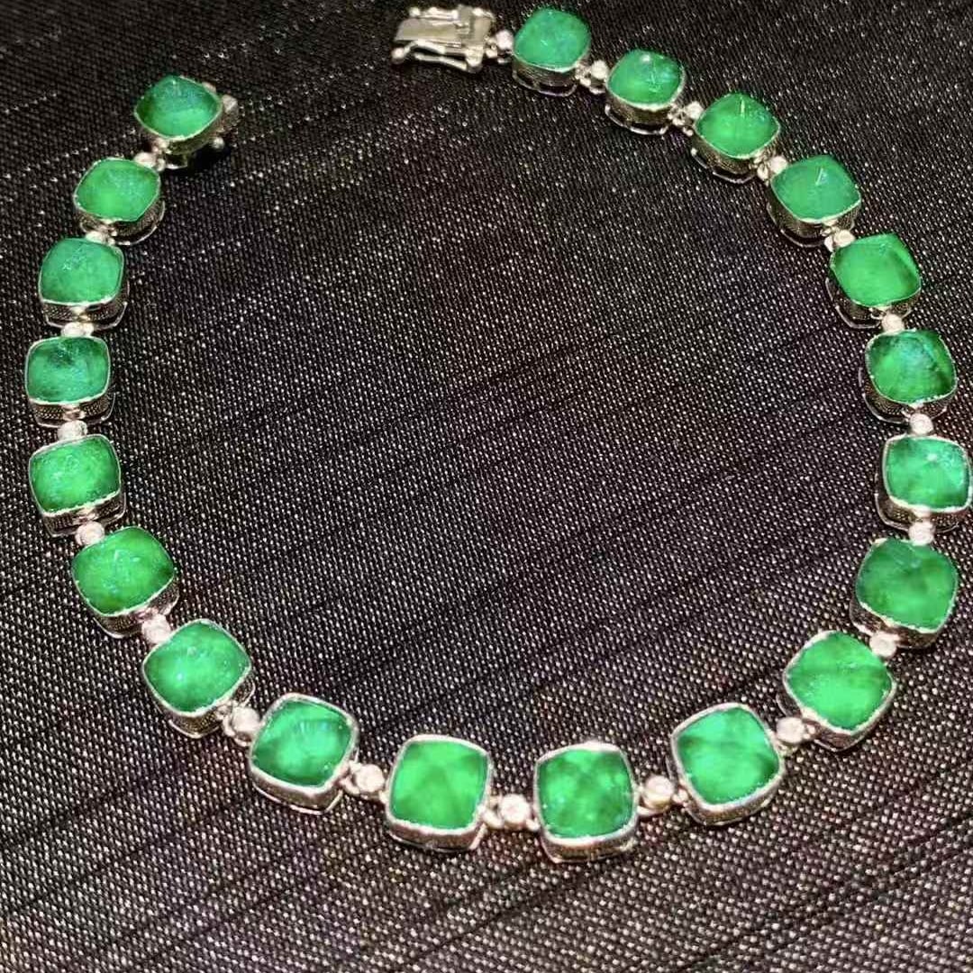 14k Gold 15 Ct Natural Emerald & Diamond Bracelet - 6