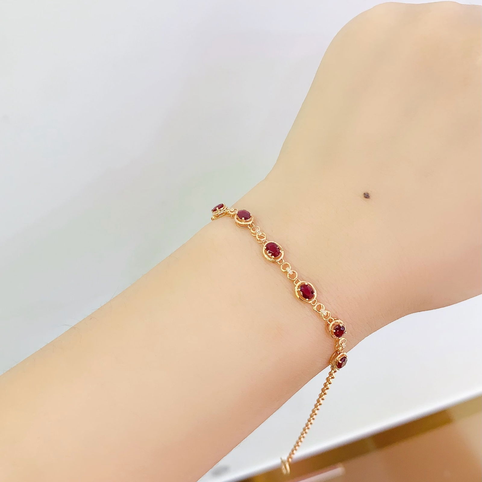 14k Gold 2.5 Ct Natural Ruby & Diamond Bracelet - 4