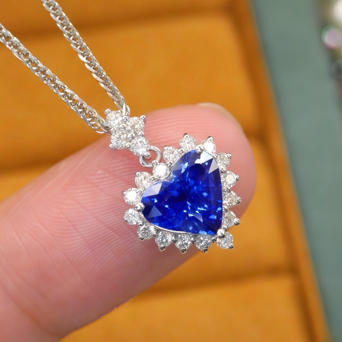 14k Gold 1.90 Ctw Natural Sapphire & Diamond Pendant( Without Chain ) - 2