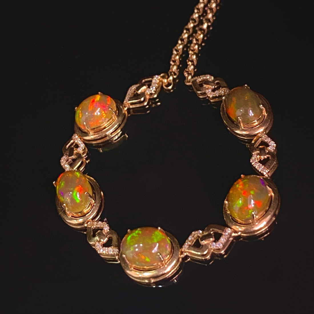 14k Gold 4.45 Ct Natural Opal & Diamond Bracelet - 4