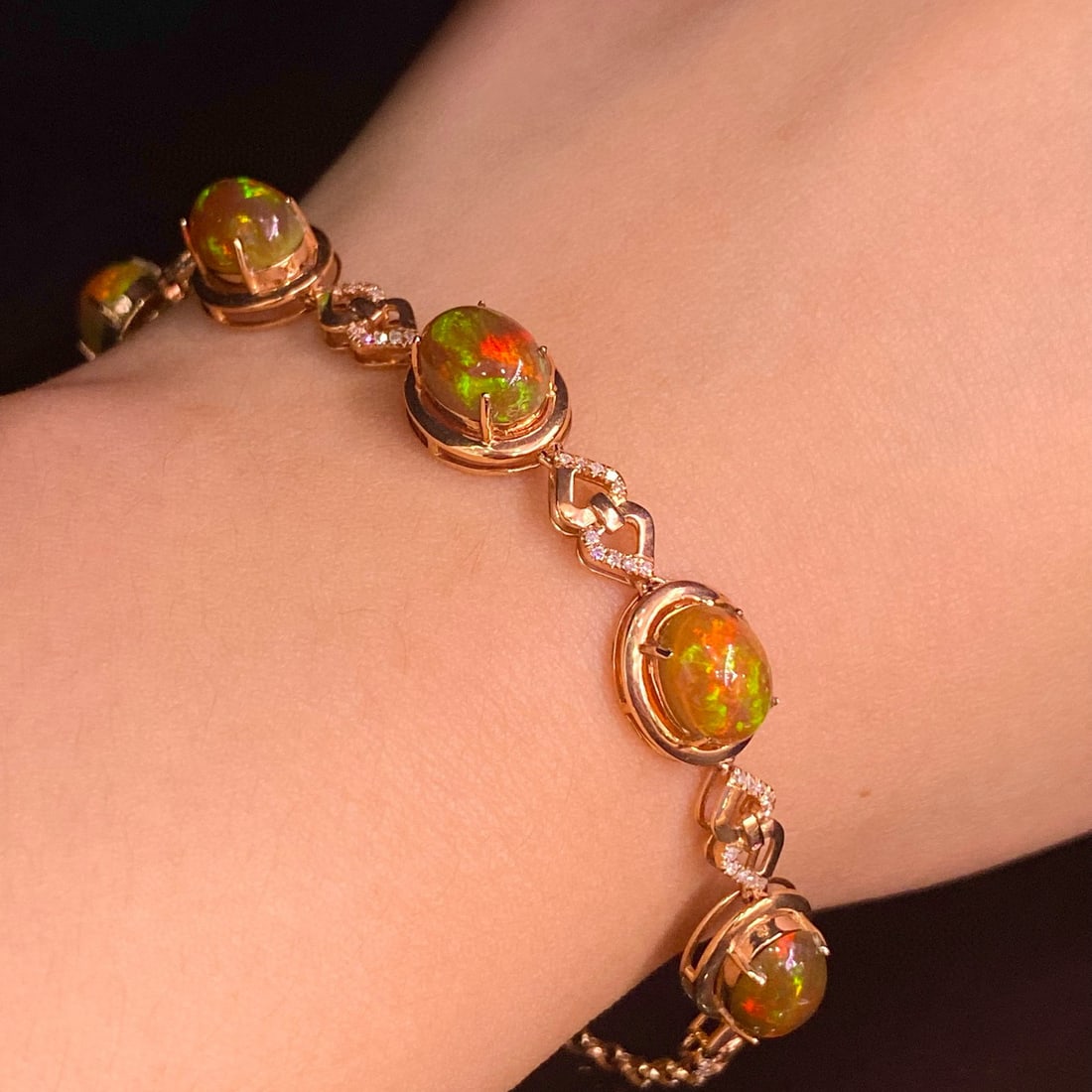 14k Gold 4.45 Ct Natural Opal & Diamond Bracelet - 6