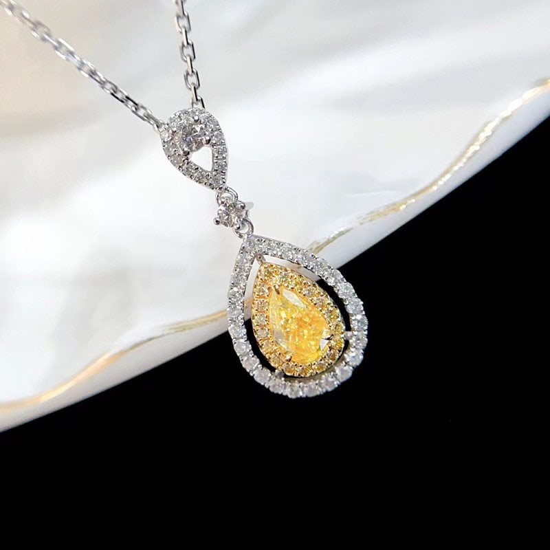 14k Gold 0.7 Ctw Natural Yellow Diamond & Diamond Necklace - 4