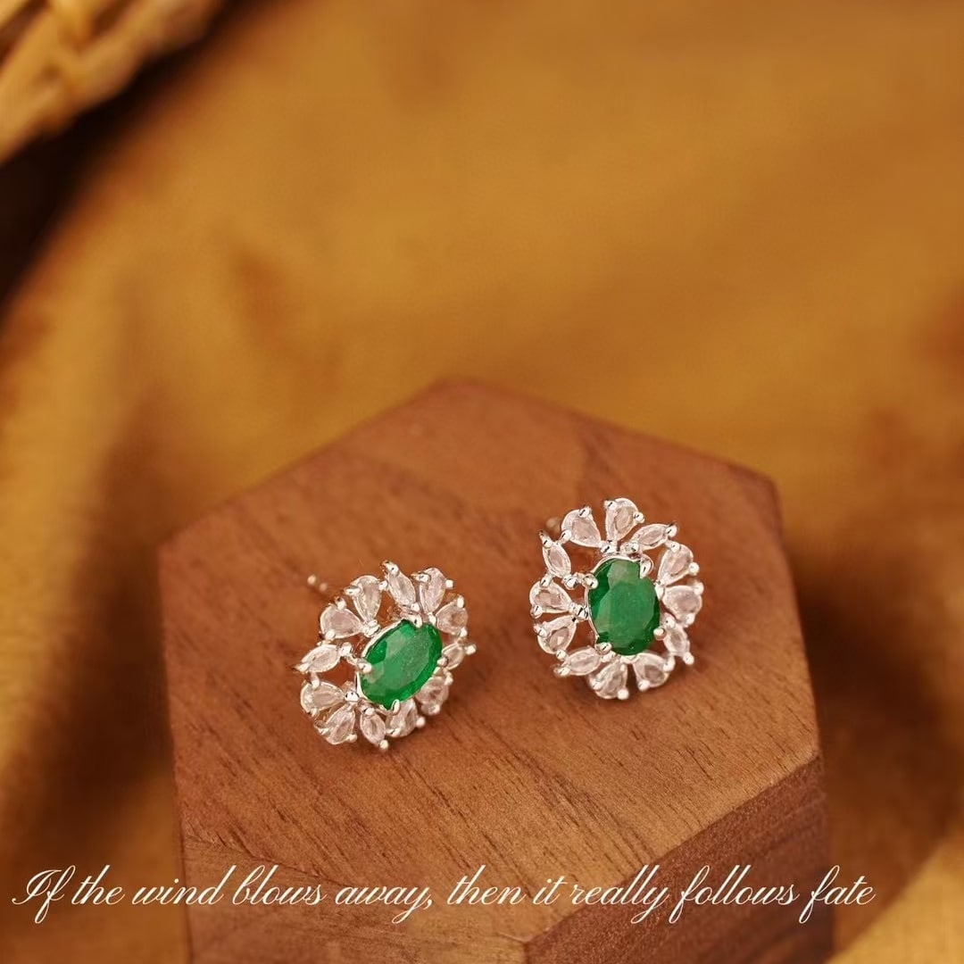 14k Gold 2.10 Ctw Vivid Green Natural Emerald & Sapphire Earrings - 2