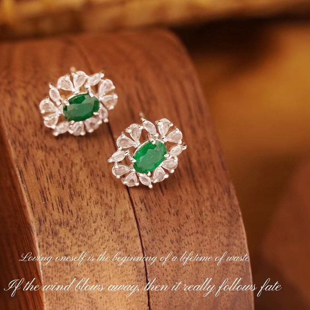 14k Gold 2.10 Ctw Vivid Green Natural Emerald & Sapphire Earrings - 3