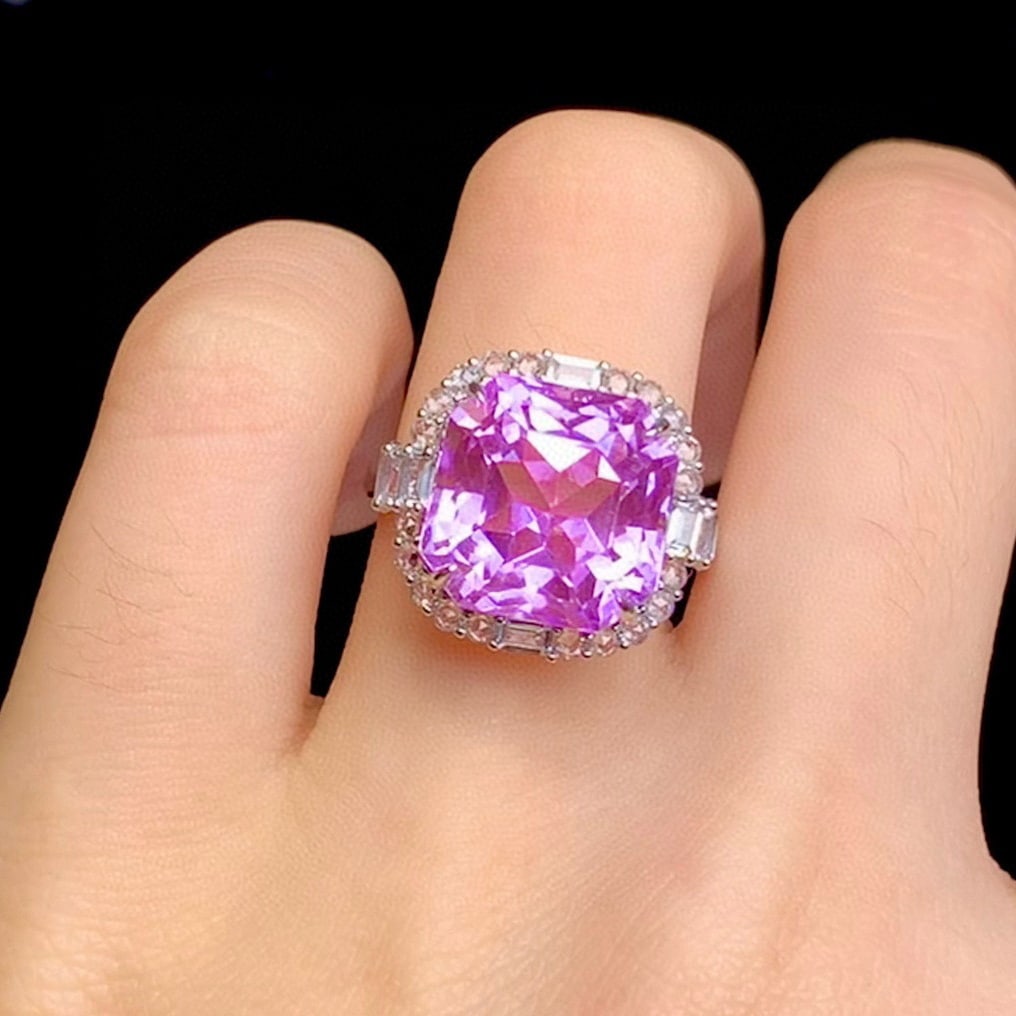 14k Gold 11.35 Ct Natural Kunzite & Sapphire Ring - 4