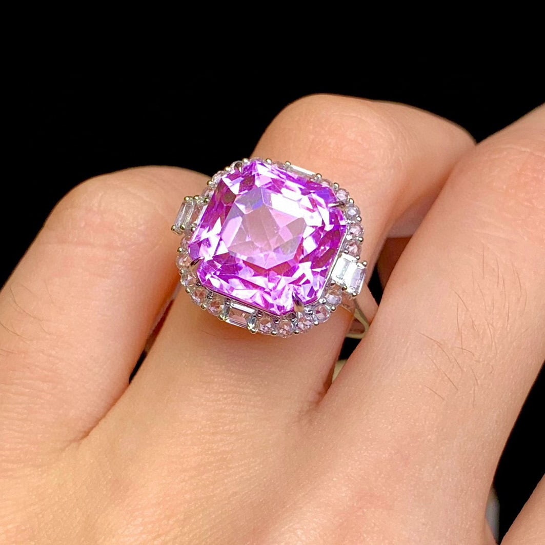 14k Gold 11.35 Ct Natural Kunzite & Sapphire Ring - 5