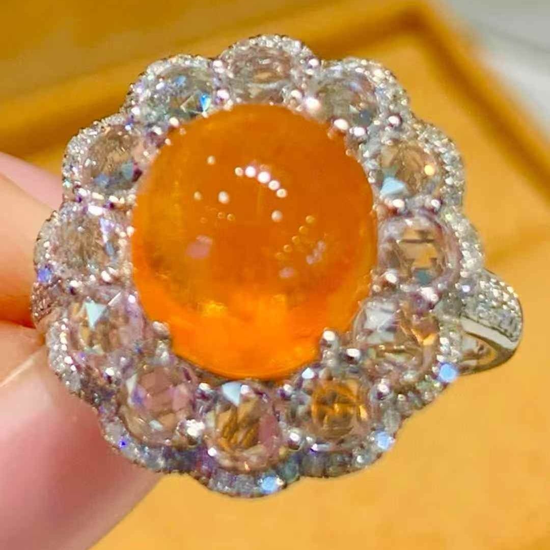 14k Gold 5.6 Ct Natural Spessartine & Diamond Ring - 2
