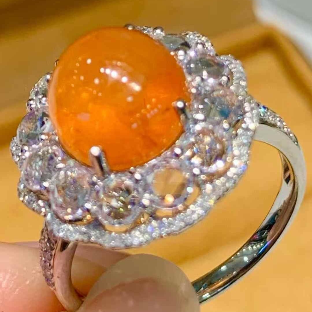 14k Gold 5.6 Ct Natural Spessartine & Diamond Ring - 5