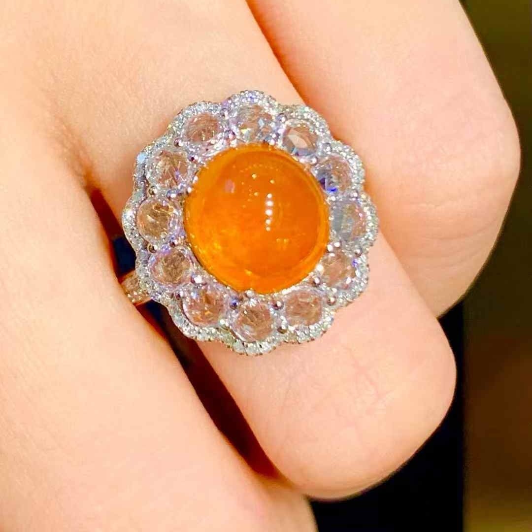 14k Gold 5.6 Ct Natural Spessartine & Diamond Ring - 6