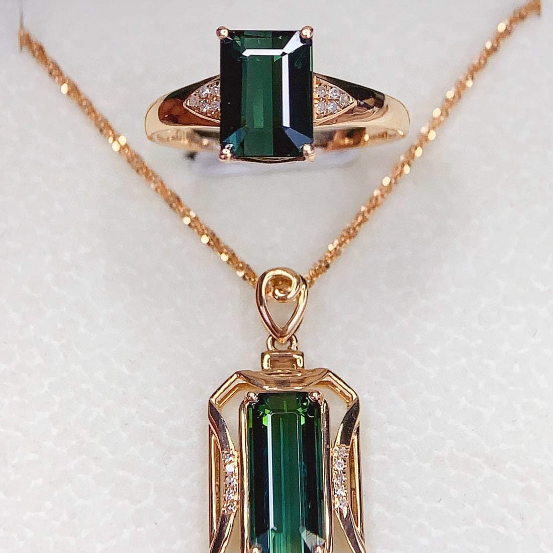 14k Gold 4.65 Ct Natural Tourmaline & Diamond Jewelry Set (1 of 6)