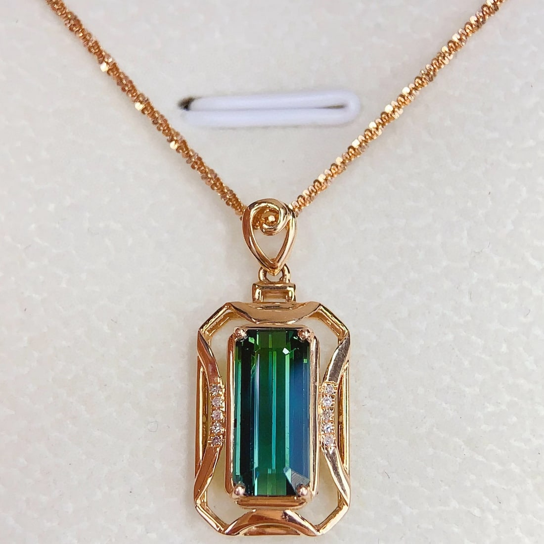 14k Gold 4.65 Ct Natural Tourmaline & Diamond Jewelry Set - 5