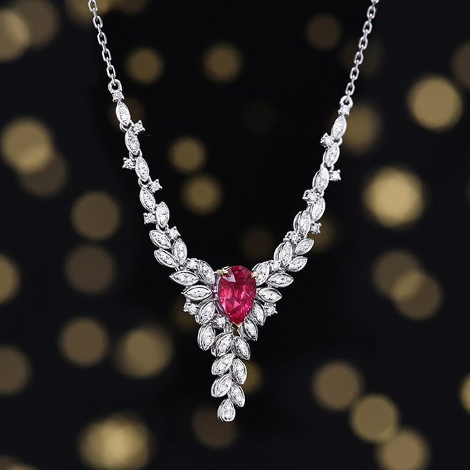 14k Gold 1.40 Ctw Natural Ruby & Diamond Necklace - 2