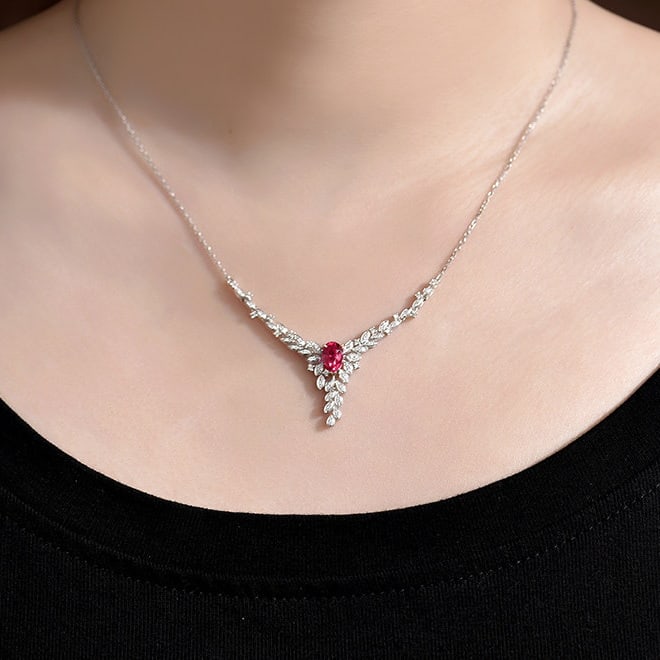 14k Gold 1.40 Ctw Natural Ruby & Diamond Necklace - 5