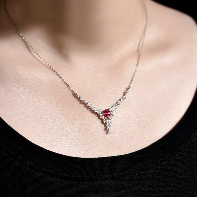 14k Gold 1.40 Ctw Natural Ruby & Diamond Necklace - 6