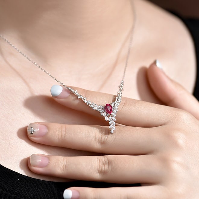 14k Gold 1.40 Ctw Natural Ruby & Diamond Necklace - 7