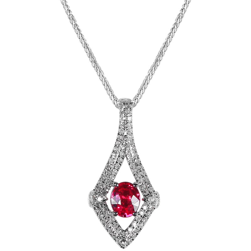 14k Gold 0.91 Ctw Natural Ruby & Diamond Pendant( Without Chain ) - 2