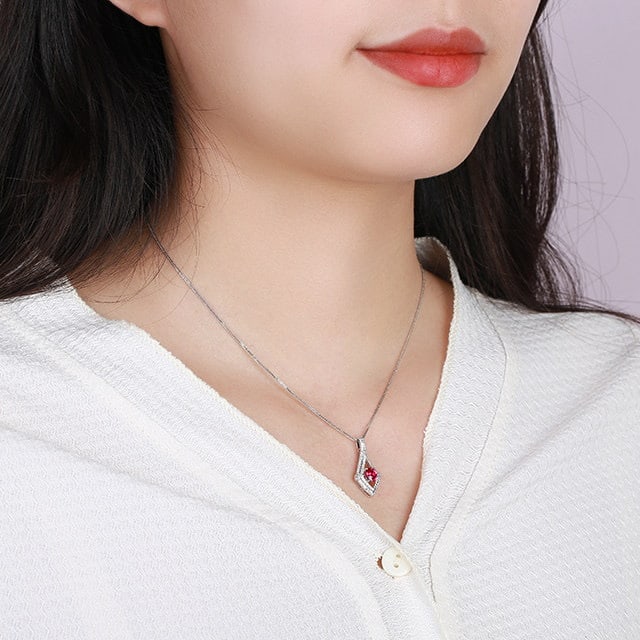 14k Gold 0.91 Ctw Natural Ruby & Diamond Pendant( Without Chain ) - 7