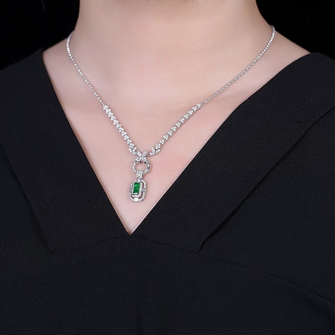 14k Gold 0.69 Ctw Vivid Green Natural Emerald & Diamond Pendant( Without Chain ) - 6